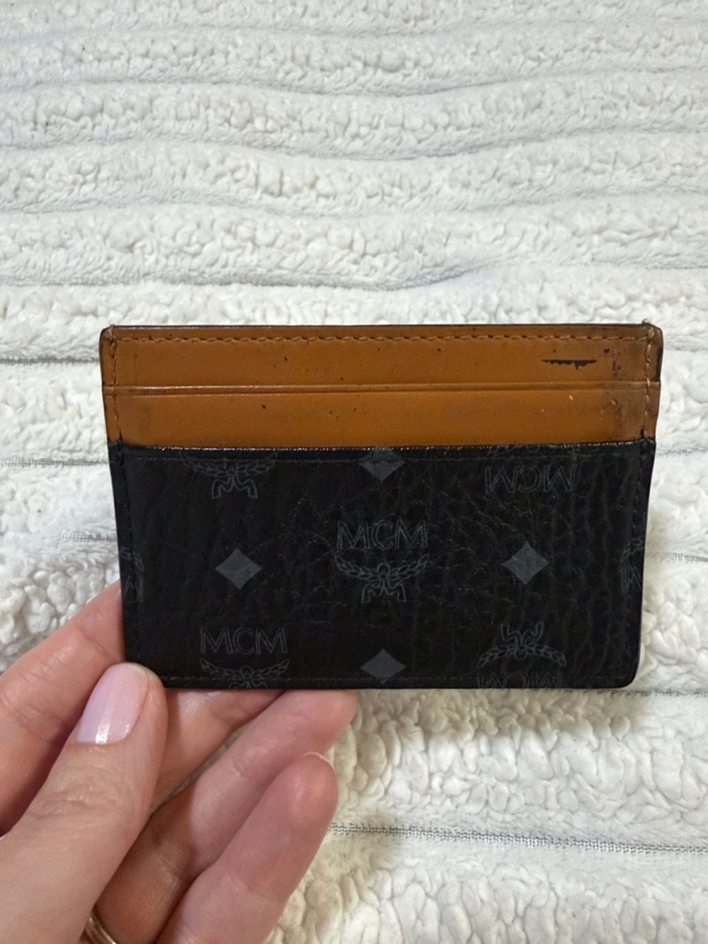 MCM Men's Black and Brown Leather Card Holder